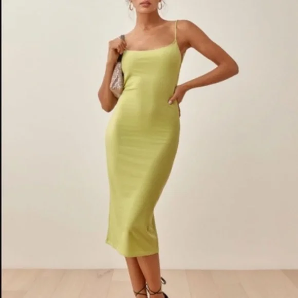 NWOT Reformation Kelsee Green Ribbed Midi Dress with Open back M - Picture 3 of 7